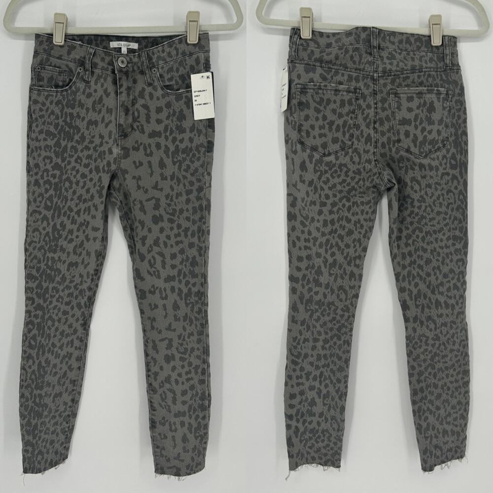 STS Blue Ellie High Rise Skinny Jeans Gray Leopard Print Raw Hem‎ Size 25 NWT